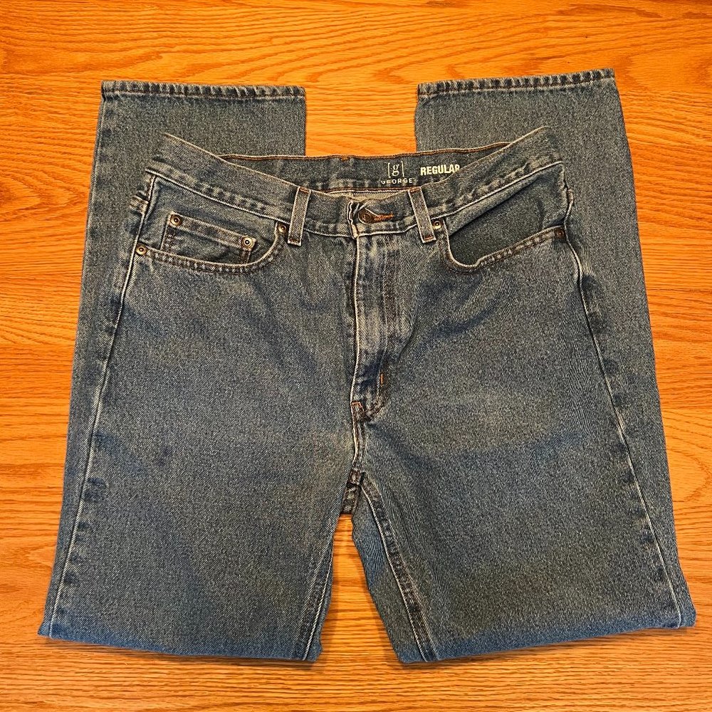 G By George Mens Light Blue 100% Cotton‎ Straight Leg Jeans Size 32 x 28